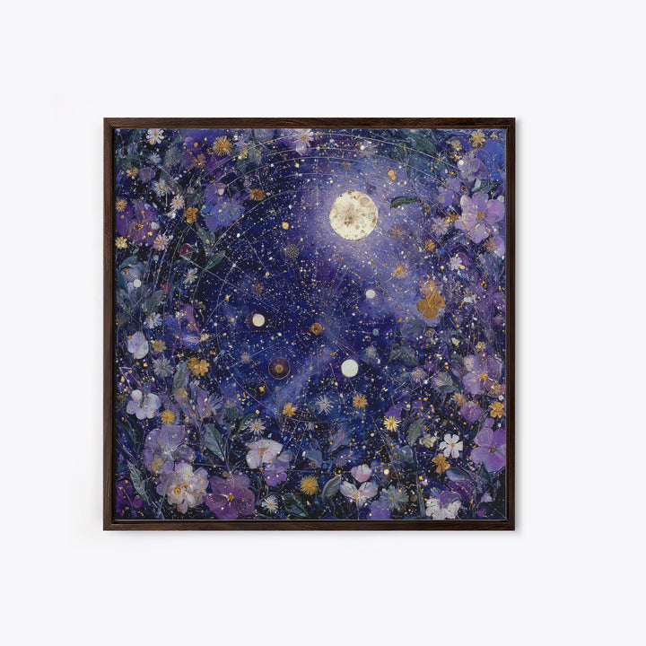 Dreamlike Night Garden Framed Canvas Print, Astrology Art, Astronomy Print, Living Room Decor, Oil Painting, Zodiac, AST-1x1-46