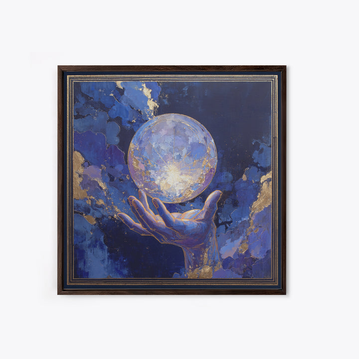 Tarot Cosmic Hand Holding a Glowing Star Framed Canvas Print, Astrology Art, Leo Astrology, Living Room Decor, Watercolor Art, AST-1x1-6