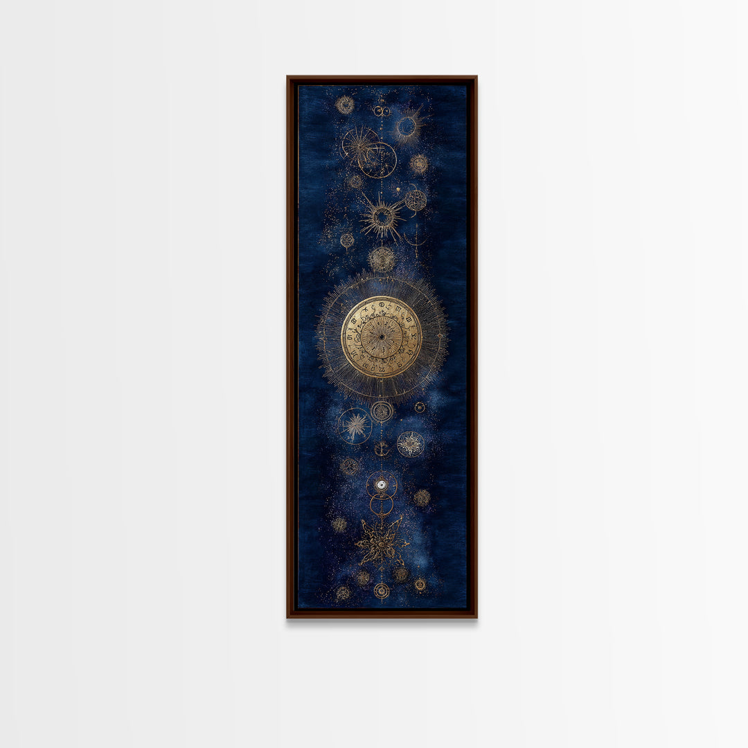 Gold Zodiac Wheel on Deep Midnight Blue Framed Canvas Print, Astrology Art, Art Print, Living Room Decor, Fine Art, Zodiac, AST-1x3-61