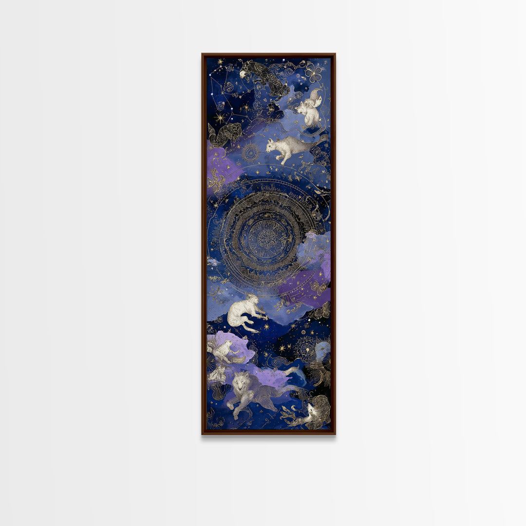 Twelve Zodiac Animals Arranged Framed Canvas Print, Astrology Art, Psychedelic Art, Living Room Decor, Fine Art, Zodiac, AST-1x3-64