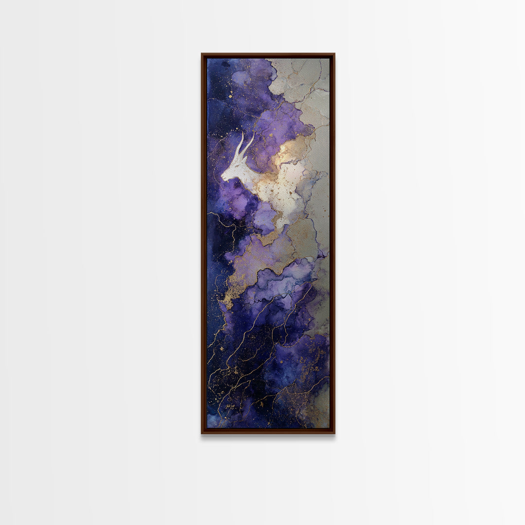 Capricorn Sea Goat Emerging from Cosmic Waves Framed Canvas Print, Astrology Art, Astronomy Print, Living Room Decor, Zodiac, AST-1x3-79