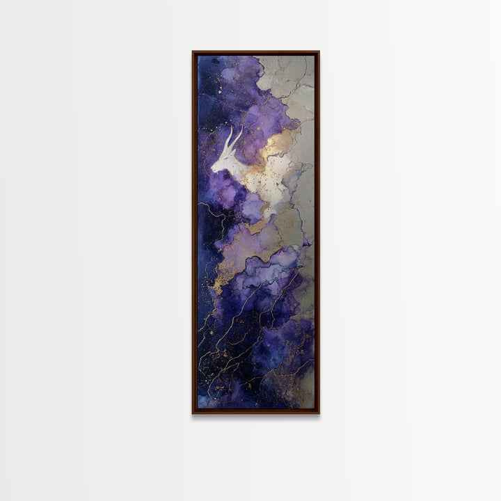 Capricorn Sea Goat Emerging from Cosmic Waves Framed Canvas Print, Astrology Art, Astronomy Print, Living Room Decor, Zodiac, AST-1x3-79