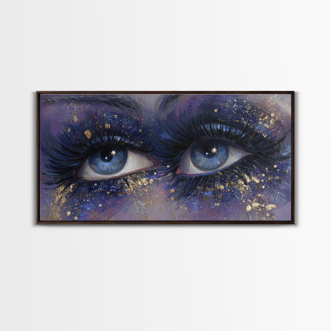 Mystic Eye with Planets Orbiting Through Lashes Canvas Print, Astrology Art, Wall Art, Living Room Decor, Oil Painting, Zodiac, AST-2x1-32