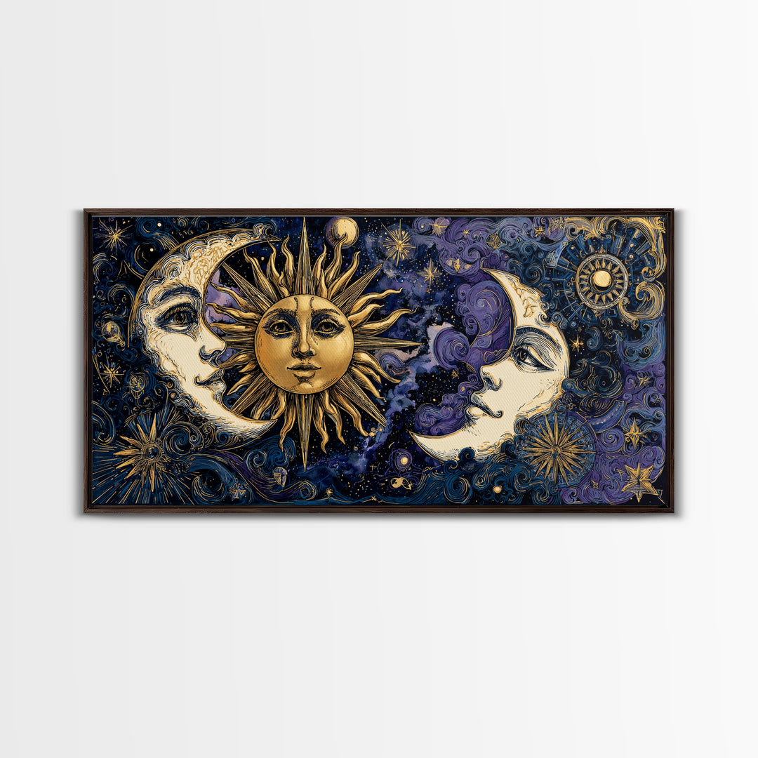 Sun and Moon Faces Canvas Print, Astrology Art, Celestial Decor, Living Room Decor, Zodiac, Leo Wall Art, Astronomy Print, AST-2x1-73