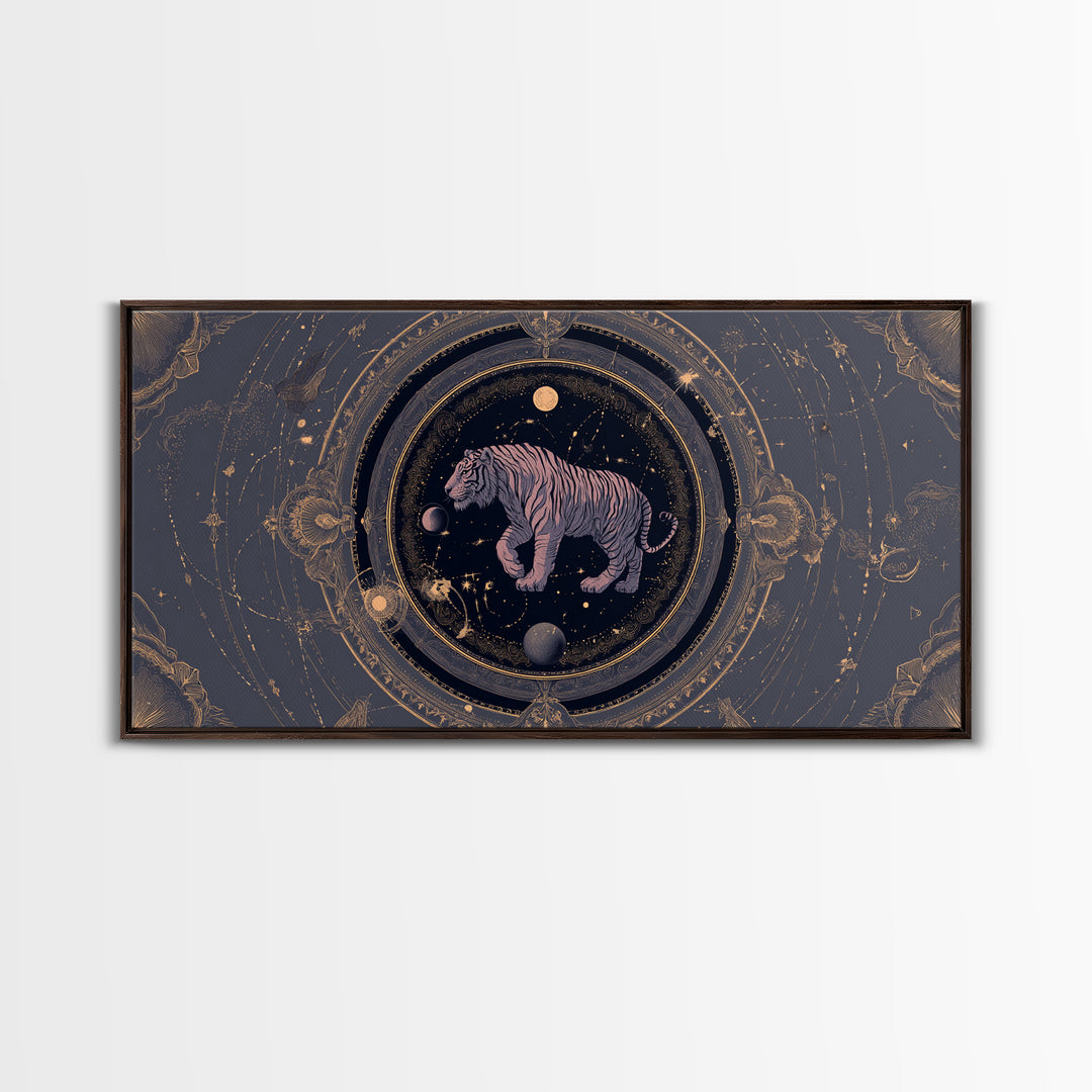 Twelve Zodiac Animals Arranged Framed Canvas Print, Astrology Art, Zodiac Sign Wall Art, Living Room Decor, Oil Painting, AST-2x1-96