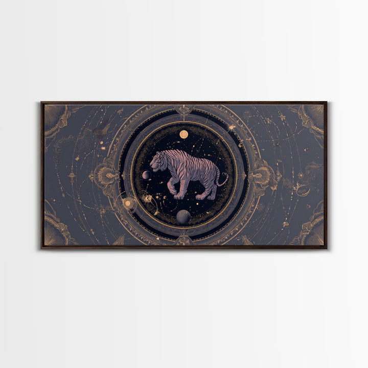 Twelve Zodiac Animals Arranged Framed Canvas Print, Astrology Art, Zodiac Sign Wall Art, Living Room Decor, Oil Painting, AST-2x1-96