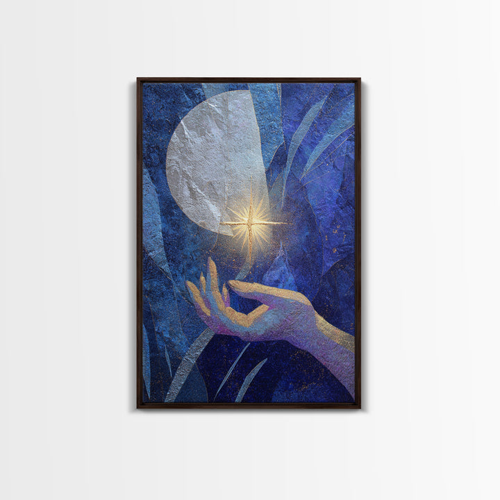 Tarot Cosmic Hand Holding a Glowing Star Framed Canvas Print, Astrology Art, Printable Wall Art, Living Room Decor, Zodiac, AST-2x3-38