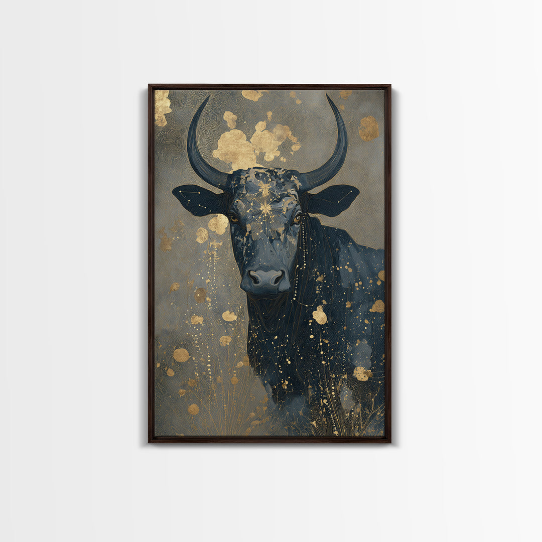 Bull Constellation Above Golden Meadow Canvas Print, Astrology Art, Celestial Decor, Living Room Decor, Fine Art, Zodiac, AST-2x3-49