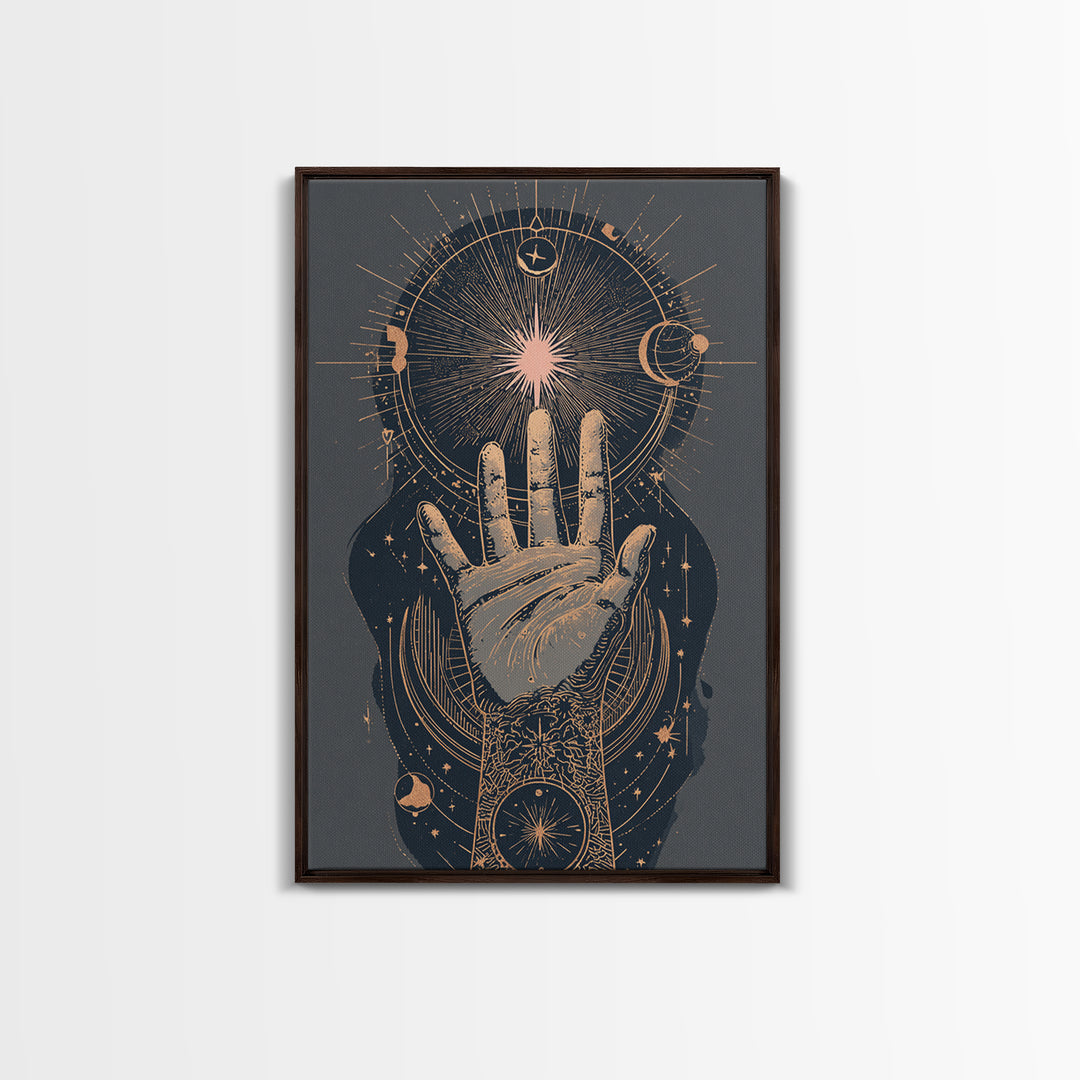 Tarot Cosmic Hand Holding a Glowing Star Canvas Print, Astrology Art, Boho Decor, Living Room Decor, Abstract Art, Zodiac, AST-2x3-62