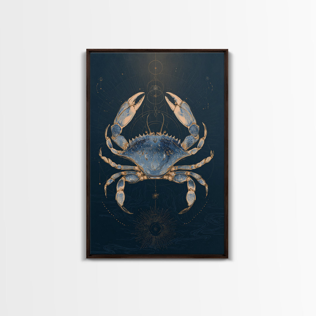 Celestial Crab under Glowing Ocean Moonlight Canvas Print, Astrology Art, Psychedelic Art, Living Room Decor, Fine Art, Zodiac, AST-2x3-96