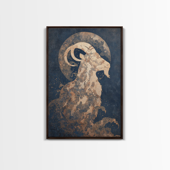 Capricorn Sea Goat Emerging from Cosmic Waves Canvas Print, Astrology Art, Zodiac Sign Print, Living Room Decor, Zodiac, AST-2x3-99