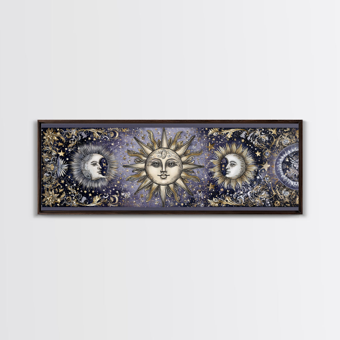 Sun and Moon Faces Canvas Print, Astrology Art, Zodiac Wall Art, Living Room Decor, Fine Art, Zodiac, Luxury Decor, AST-3x1-45
