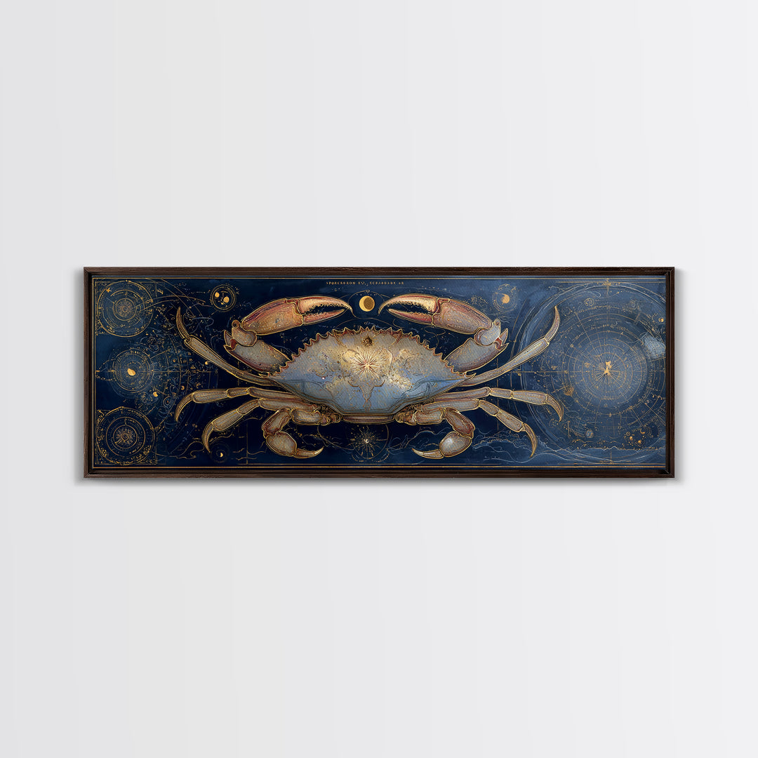 Celestial Crab under Glowing Ocean Moonlight Canvas Print, Astrology Art, Zodiac Sign Print, Living Room Decor, Zodiac, AST-3x1-8