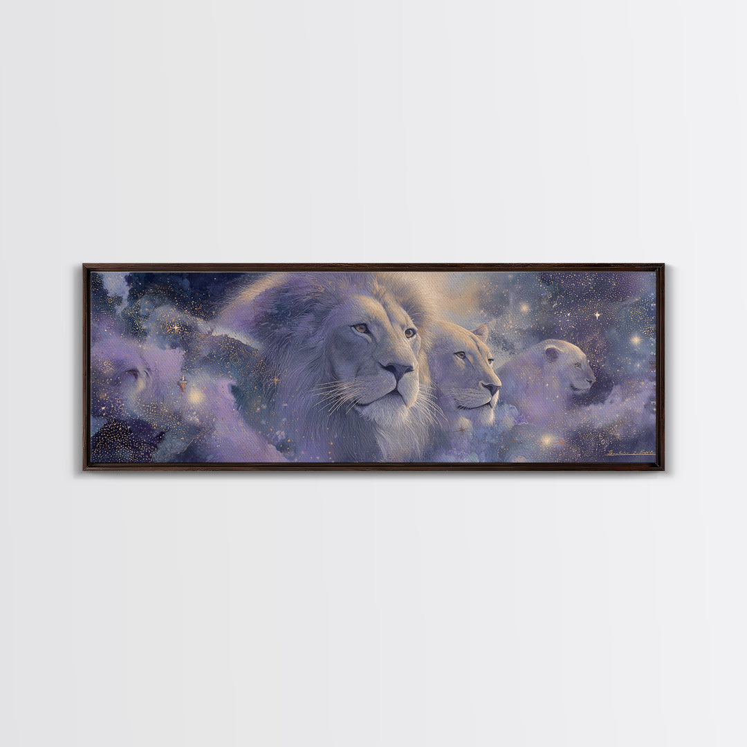 Celestial Lion Portrait Formed from Star Patterns Canvas Print, Astrology Art, Zodiac Wall Art, Living Room Decor, Zodiac, AST-3x1-90