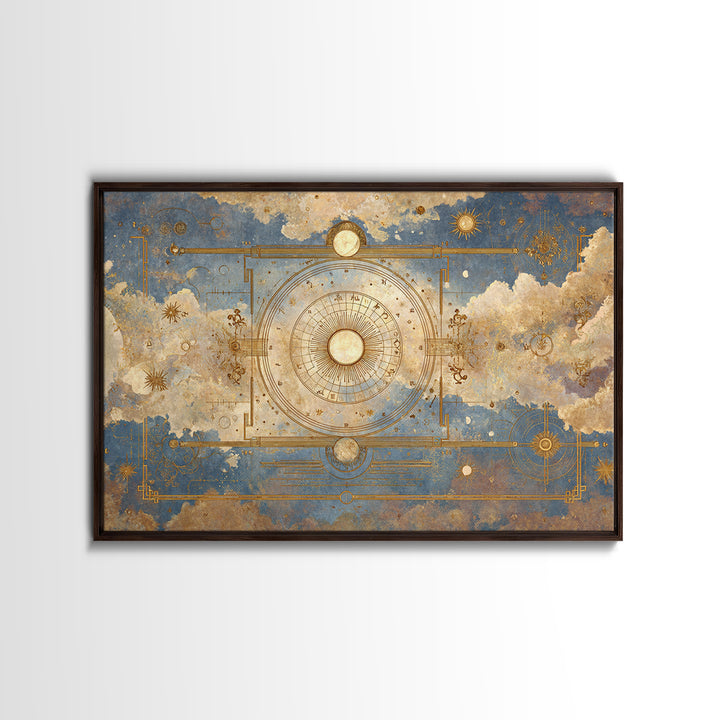Retro Horoscope Chart Framed Canvas Print, Astrology Art, Leo Wall Art, Living Room Decor, Abstract Art, Zodiac, AST-3x2-25
