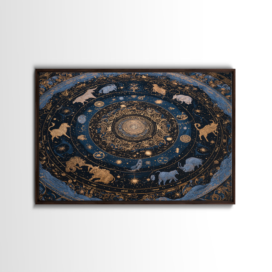 Twelve Zodiac Animals Arranged Canvas Print, Astrology Art, Astronomy Print, Living Room Decor, Fine Art, Zodiac, AST-3x2-32