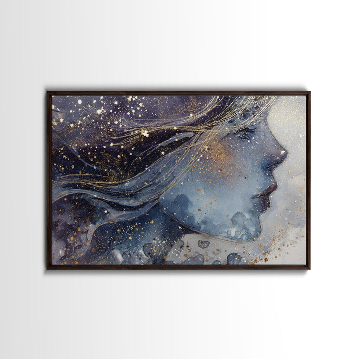 Moon Goddess with Flowing Hair and Constellations Canvas Print, Astrology Art, Astrology Gifts, Living Room Decor, Zodiac, AST-3x2-55