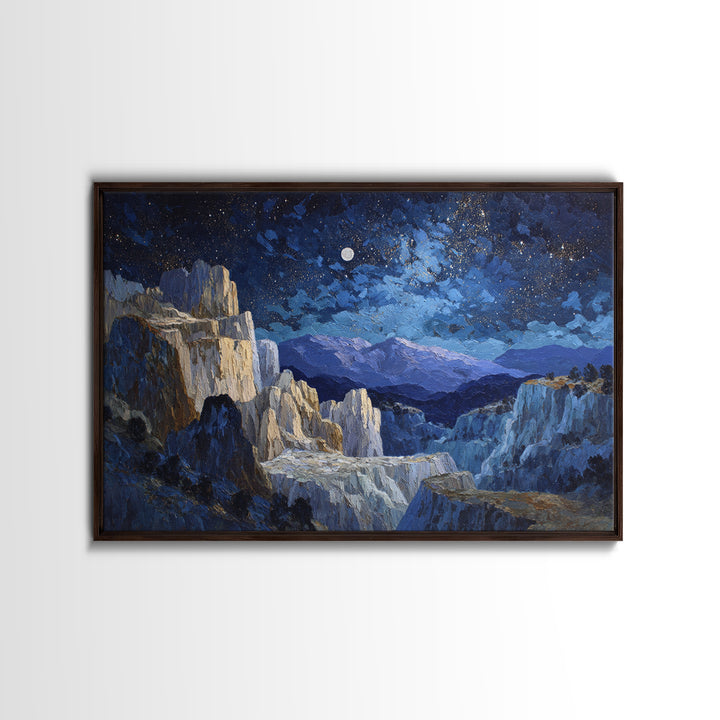 Ram Constellation Above Desert Cliffs at Night Canvas Print, Astrology Art, Textured Painting, Living Room Decor, Zodiac, AST-3x2-60
