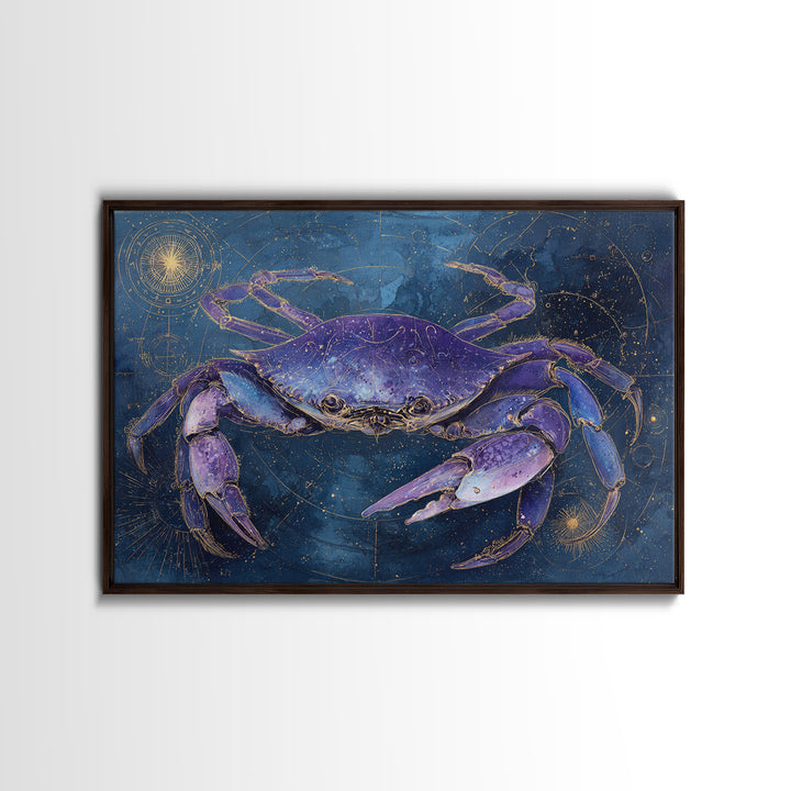 Celestial Crab under Glowing Ocean Moonlight Framed Canvas Print, Astrology Art, Art Print, Living Room Decor, Fine Art, Zodiac, AST-3x2-92