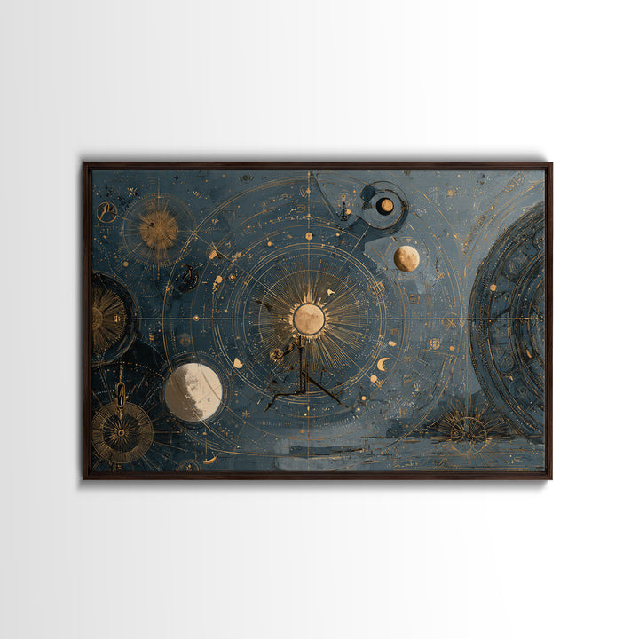 Planetary Still Life Framed Canvas Print, Astrology Art, Digital Art, Living Room Decor, Fine Art, Zodiac, Celestial Wall Art, AST-3x2-96