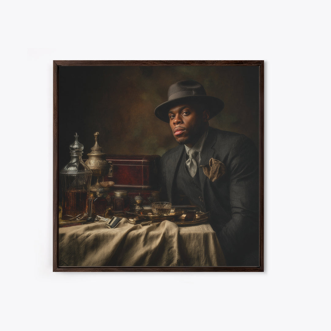 Moody Gentleman Portrait Canvas Print, Barbershop Art, Masculine Wall Art, Barbershop Decor, Oil Painting, Grooming, BAA-1x1-10