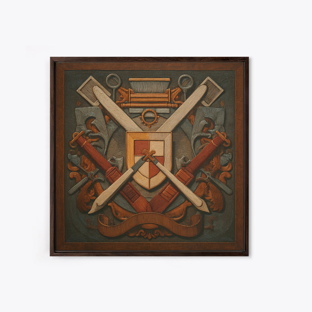 Bold Linocut Barber Emblem Framed Canvas Print, Barbershop Art, Art Print, Barbershop Decor, Grooming, African American Art, BAA-1x1-96