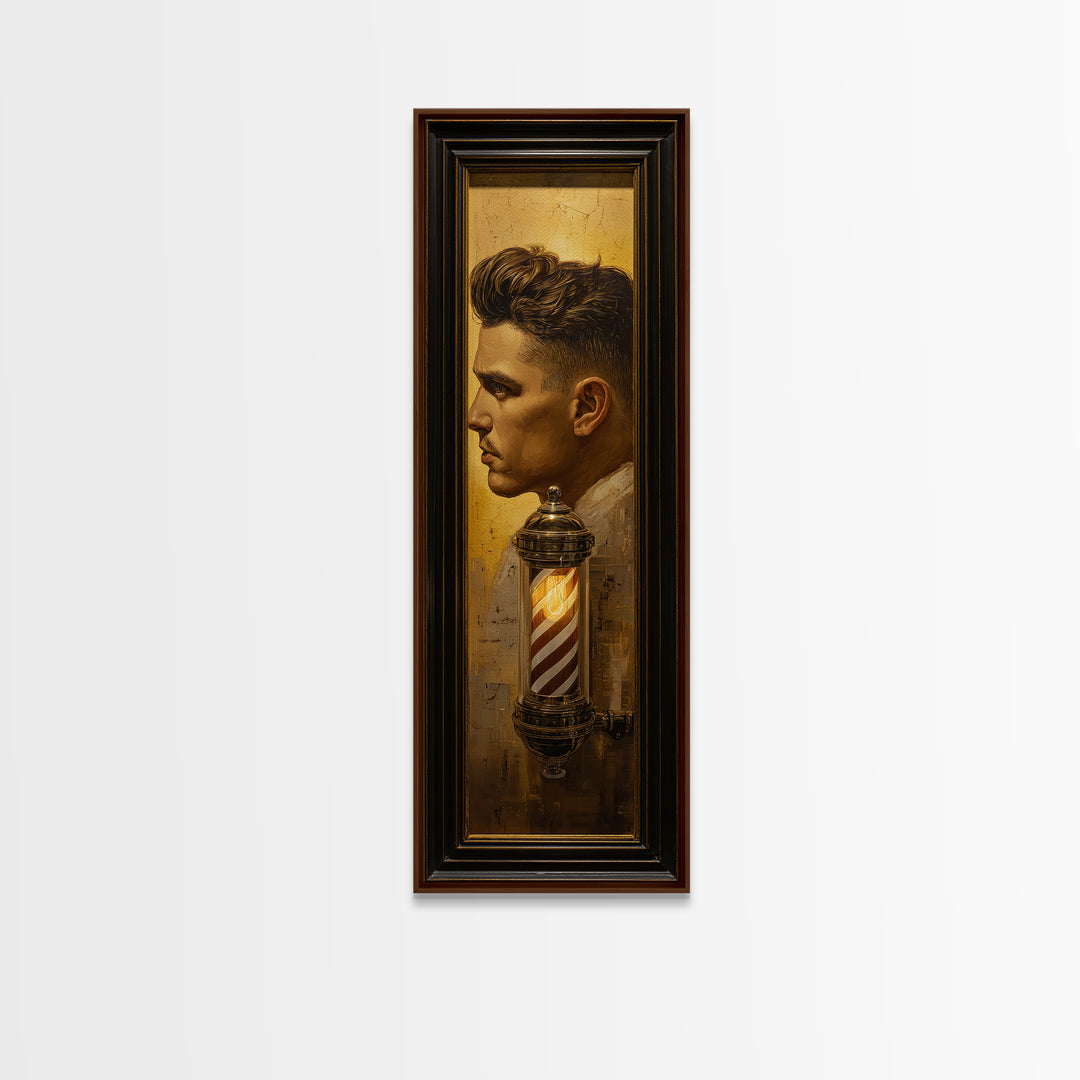 Classic Pompadour Portrait Canvas Print, Barbershop Art, Black Wall Art, Barbershop Decor, Fine Art, Grooming, Minimalist Art, BAA-1x3-89