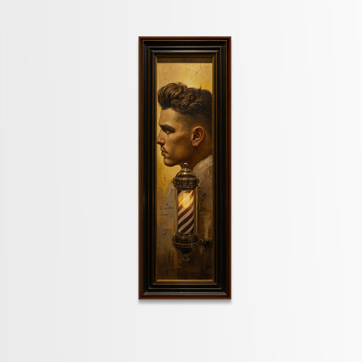 Classic Pompadour Portrait Canvas Print, Barbershop Art, Black Wall Art, Barbershop Decor, Fine Art, Grooming, Minimalist Art, BAA-1x3-89