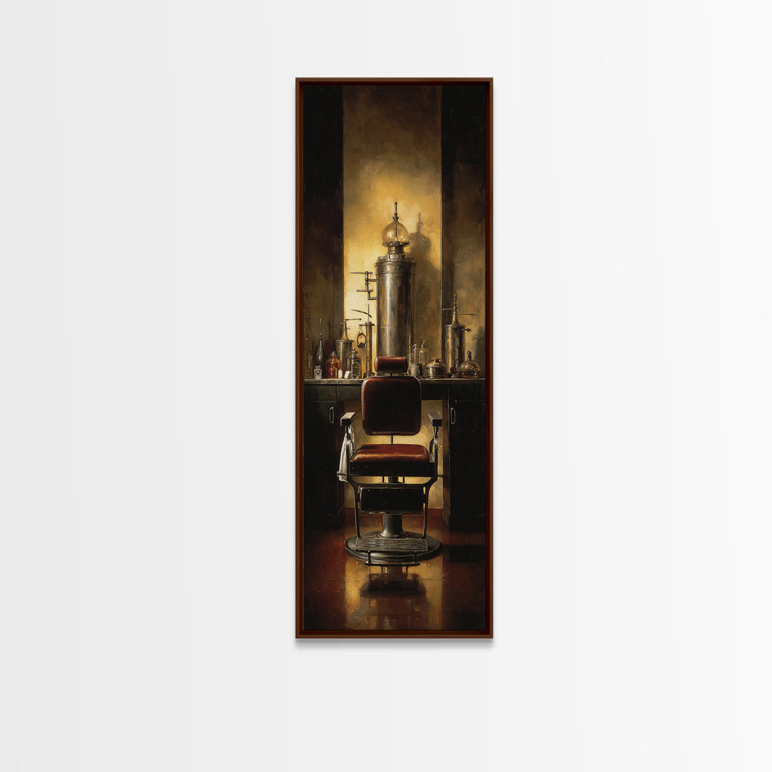 Barber Chair Silhouette Rendered as Iconic Graphic Canvas Print, Barbershop Art, Black Art Prints, Barbershop Decor, Grooming, BAA-1x3-95