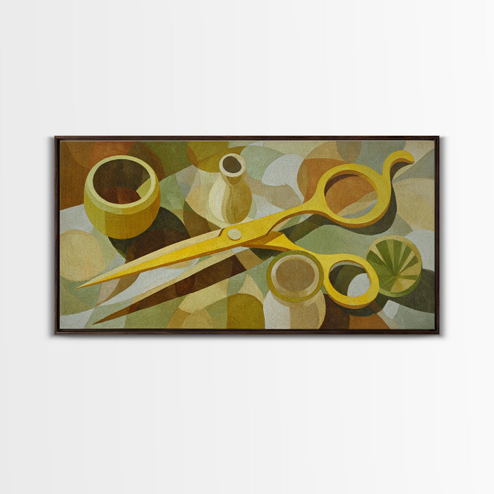 Leather Apron and Brass Tools Still Life Framed Canvas Print, Barbershop Art, Home Decor, Barbershop Decor, Fine Art, Grooming, BAA-2x1-18