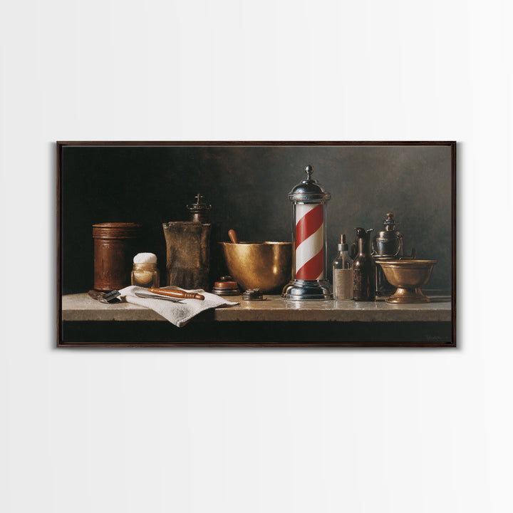 Hot Towel Shave Scene Cropped Close to Framed Canvas Print, Barbershop Art, Fine Art Print, Barbershop Decor, Grooming, BAA-2x1-33