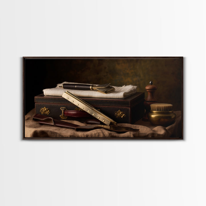 Classic Mustache Chart Illustrated Framed Canvas Print, Barbershop Art, Oil Painting, Barbershop Decor, Grooming, BAA-2x1-60
