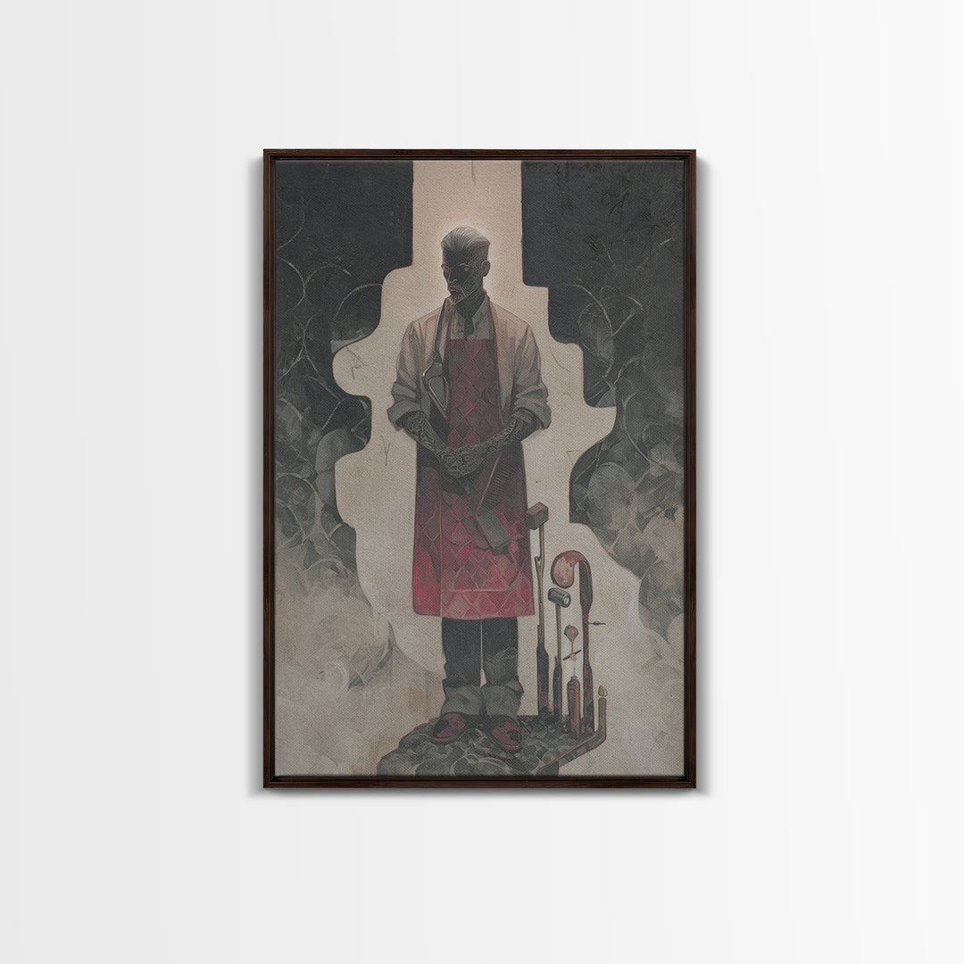 Tattooed Barber Portrait Framed Canvas Print, Barbershop Art, Modern Decor, Barbershop Decor, Fine Art, Grooming, Art Print, BAA-2x3-12