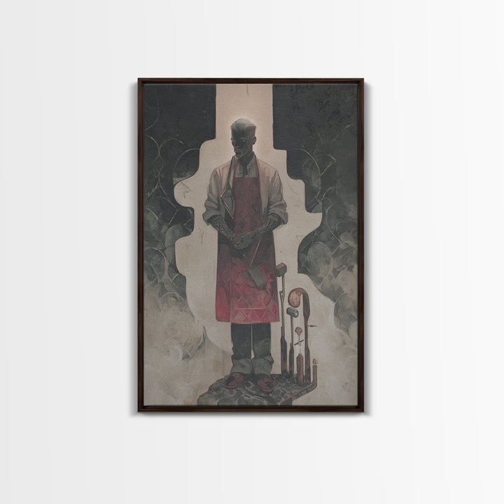 Tattooed Barber Portrait Framed Canvas Print, Barbershop Art, Modern Decor, Barbershop Decor, Fine Art, Grooming, Art Print, BAA-2x3-12