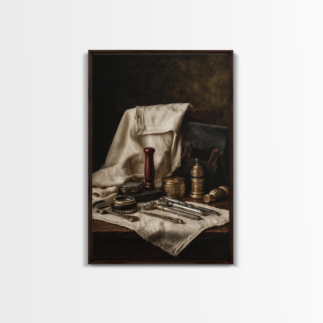 Beard Grooming Tools Drawn as Detailed Technical Canvas Print, Barbershop Art, Neutral Decor, Barbershop Decor, Oil Painting, BAA-2x3-14