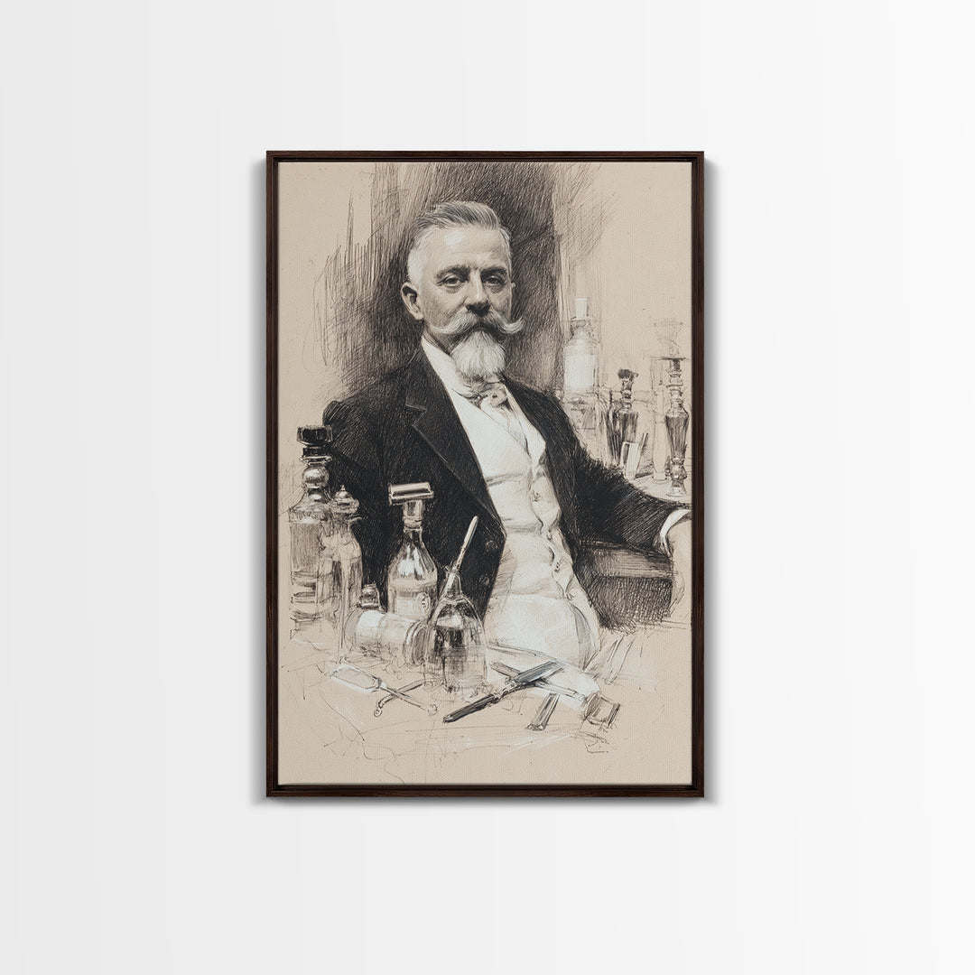 Black and White Portrait of a Sharply Framed Canvas Print, Barbershop Art, Home Decor, Barbershop Decor, Fine Art, Grooming, BAA-2x3-2