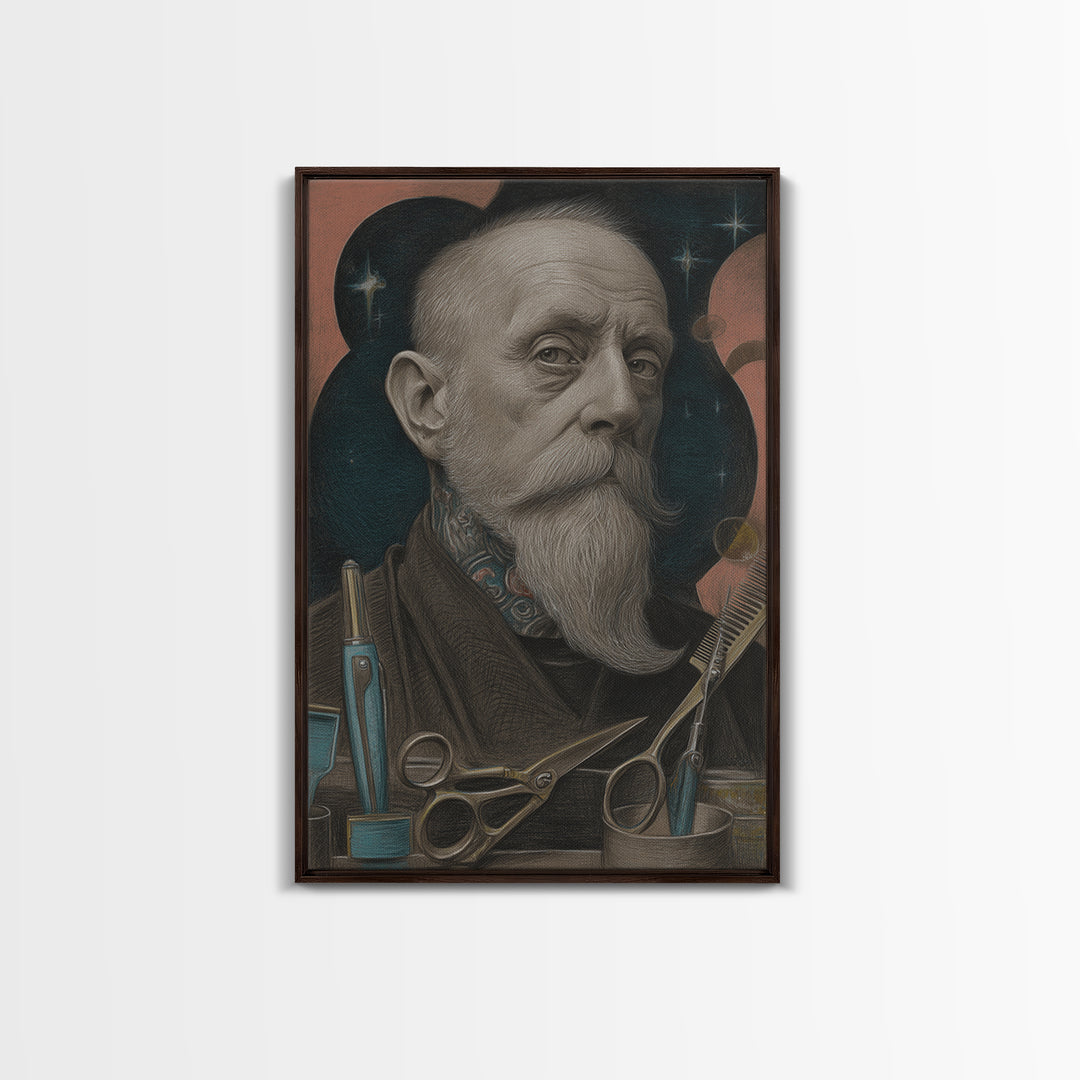 Classic Mustache Chart Illustrated Framed Canvas Print, Barbershop Art, Black Art Prints, Barbershop Decor, Fine Art, Grooming, BAA-2x3-24