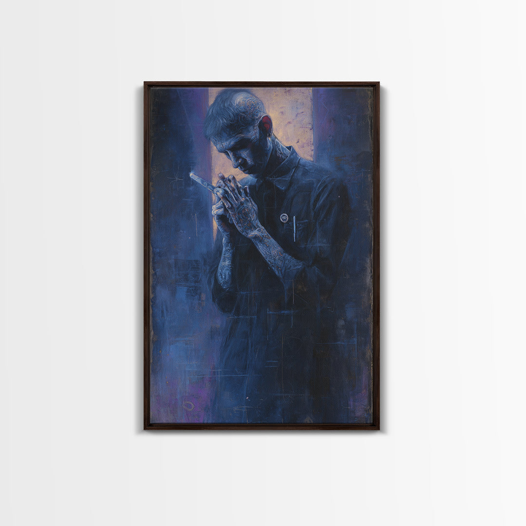 Tattooed Barber Portrait Framed Canvas Print, Barbershop Art, Black Wall Art, Barbershop Decor, Grooming, Minimalist Art, BAA-2x3-36