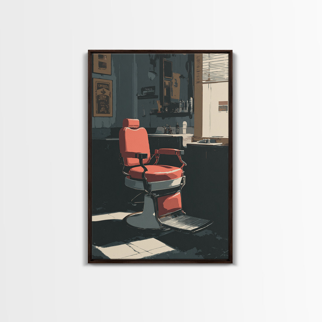 Barber Chair Silhouette Rendered as Iconic Graphic Canvas Print, Barbershop Art, Wall Decor, Barbershop Decor, Grooming, BAA-2x3-43