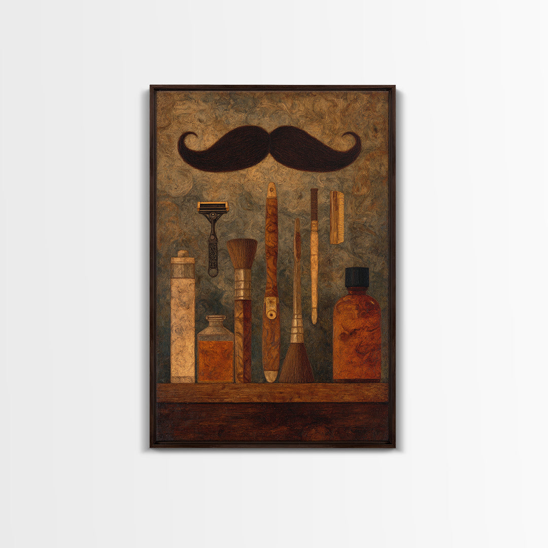 Classic Mustache Chart Illustrated Canvas Print, Barbershop Art, Wall Decor, Barbershop Decor, Oil Painting, Grooming, BAA-2x3-72