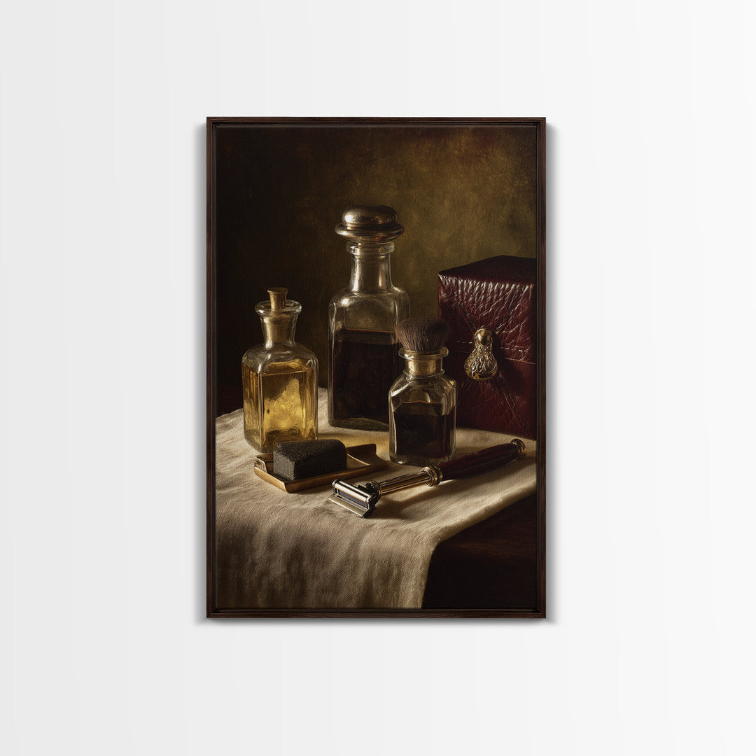 Old World Apothecary Bottles for Grooming Oils Canvas Print, Barbershop Art, Digital Wall Art, Barbershop Decor, Grooming, BAA-2x3-76