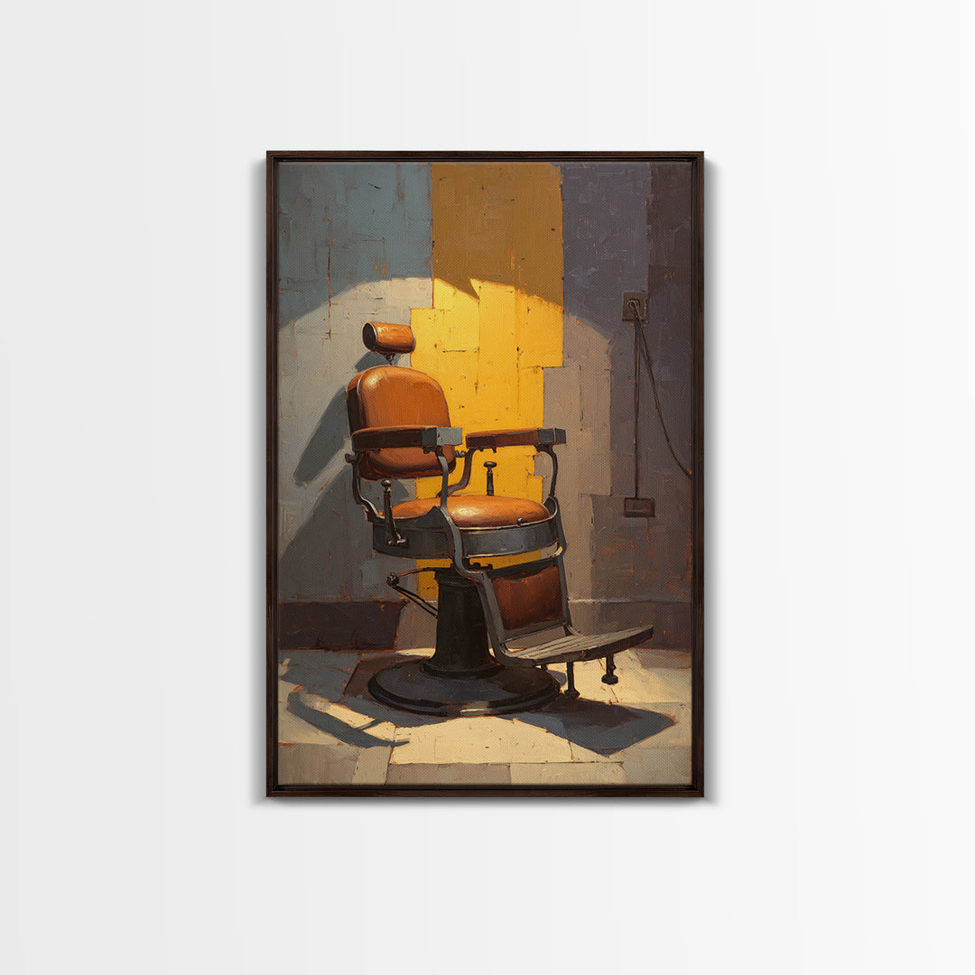 Barber Chair Silhouette Rendered as Iconic Graphic Canvas Print, Barbershop Art, Oil Painting, Barbershop Decor, Abstract Art, BAA-2x3-91