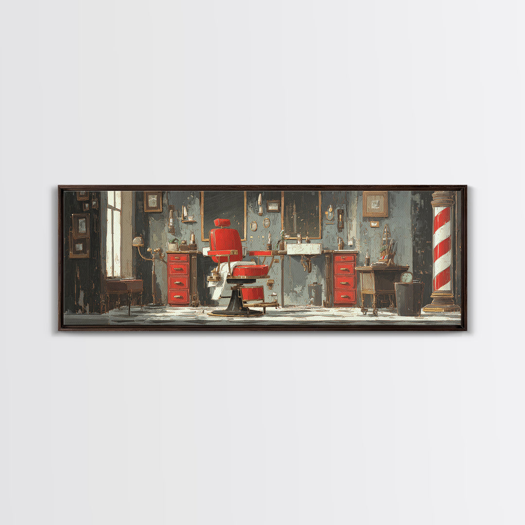 Barber Chair Silhouette Rendered as Iconic Graphic Canvas Print, Barbershop Art, Neutral Decor, Barbershop Decor, Grooming, BAA-3x1-27