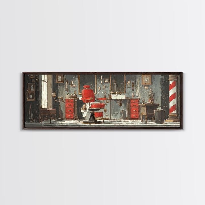 Barber Chair Silhouette Rendered as Iconic Graphic Canvas Print, Barbershop Art, Neutral Decor, Barbershop Decor, Grooming, BAA-3x1-27