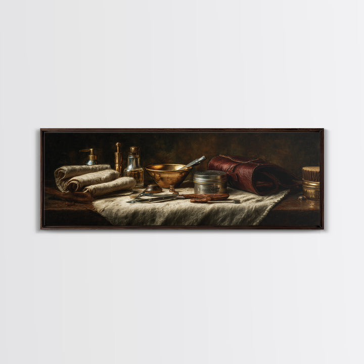 Hot Towel Shave Scene Cropped Close to Canvas Print, Barbershop Art, Printable Art, Barbershop Decor, Oil Painting, Grooming, BAA-3x1-29