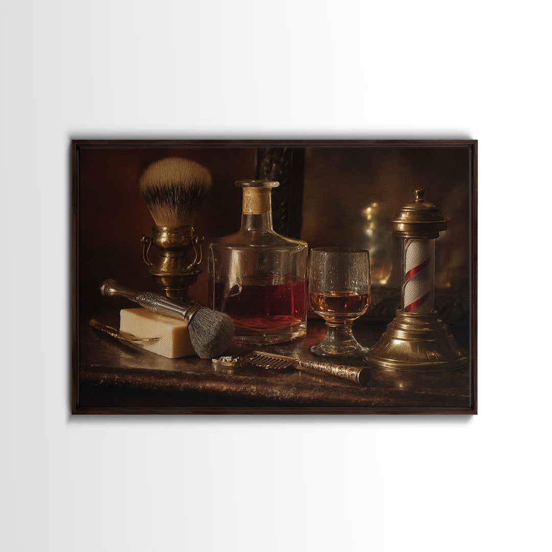 Whiskey and Straight Razor Masculine Still Life Canvas Print, Barbershop Art, Afrocentric Art, Barbershop Decor, Grooming, BAA-3x2-59