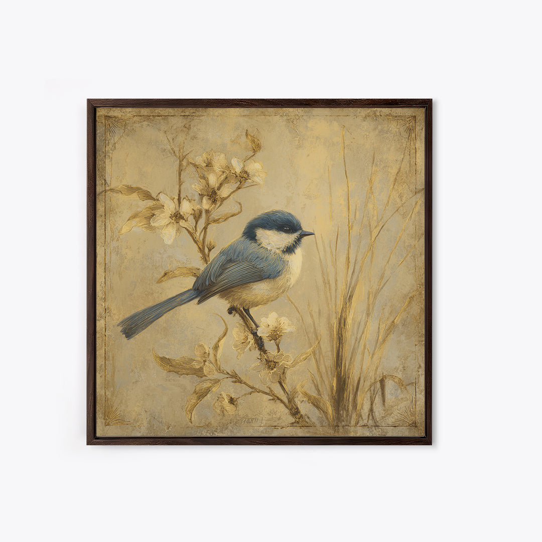 Small Bird on a Flowering Branch Canvas Print, Bed and Breakfast Art, Farmhouse Wall Art, Living Room Decor, Fine Art, BAB-1x1-14