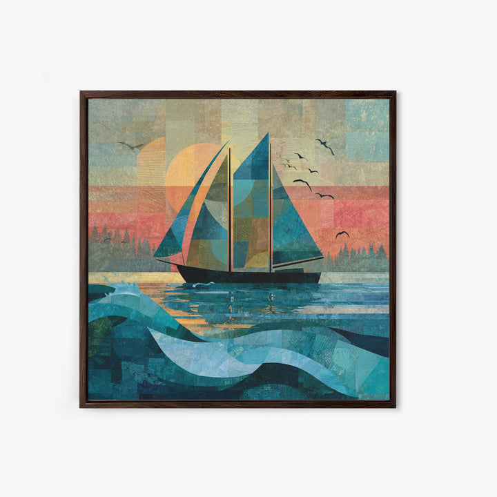 Coastal Inn Sailboat at Sunrise Canvas Print, Bed and Breakfast Art, Gallery Decor, Living Room Decor, Fine Art, BAB-1x1-17