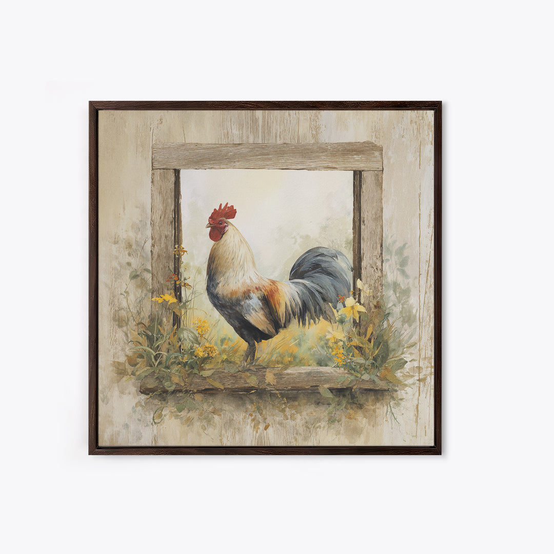 Rooster and Wildflower Country Portrait Canvas Print, Bed and Breakfast Art, Living Room Decor, Fine Art, Folk Art, BAB-1x1-19