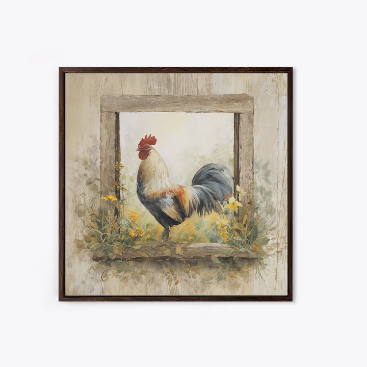 Rooster and Wildflower Country Portrait Canvas Print, Bed and Breakfast Art, Living Room Decor, Fine Art, Folk Art, BAB-1x1-19